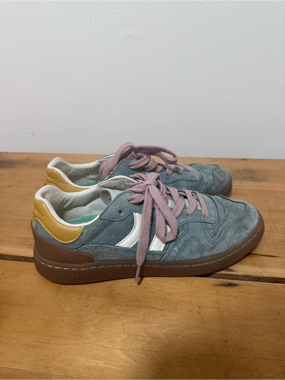 Coolway GOAL Blue Suede Gum Sole Sneakers Pink Laces